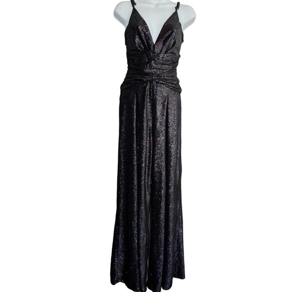 PatBO Pants - PatBo Jumpsuit‎ Wide Leg Flowy Black Sparkly Velvet Size 2